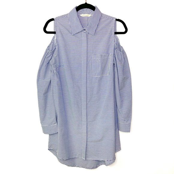 Soft Surroundings Bristol Striped Cold Shoulder Tunic Top Blue White Size Small - Picture 2 of 9